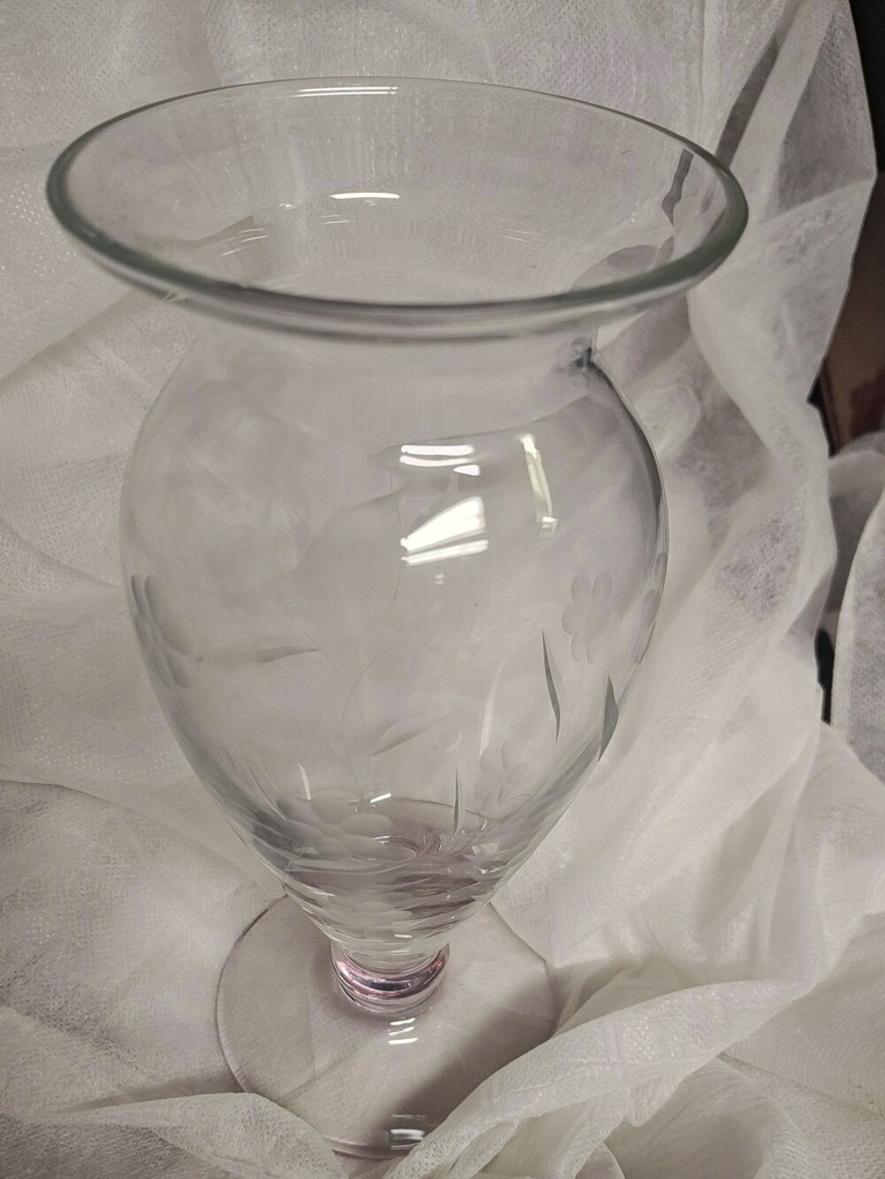 Glass Etched Floral Vase - Clear